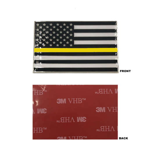 DL9-06 Thin Gold Line US Flag Vehicle Emblem high-end metal decal with 3M 911 Dispatcher Emergency Yellow