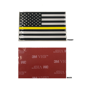DL9-06 Thin Gold Line US Flag Vehicle Emblem high-end metal decal with 3M VHB Tape 911 Dispatcher Emergency Yellow