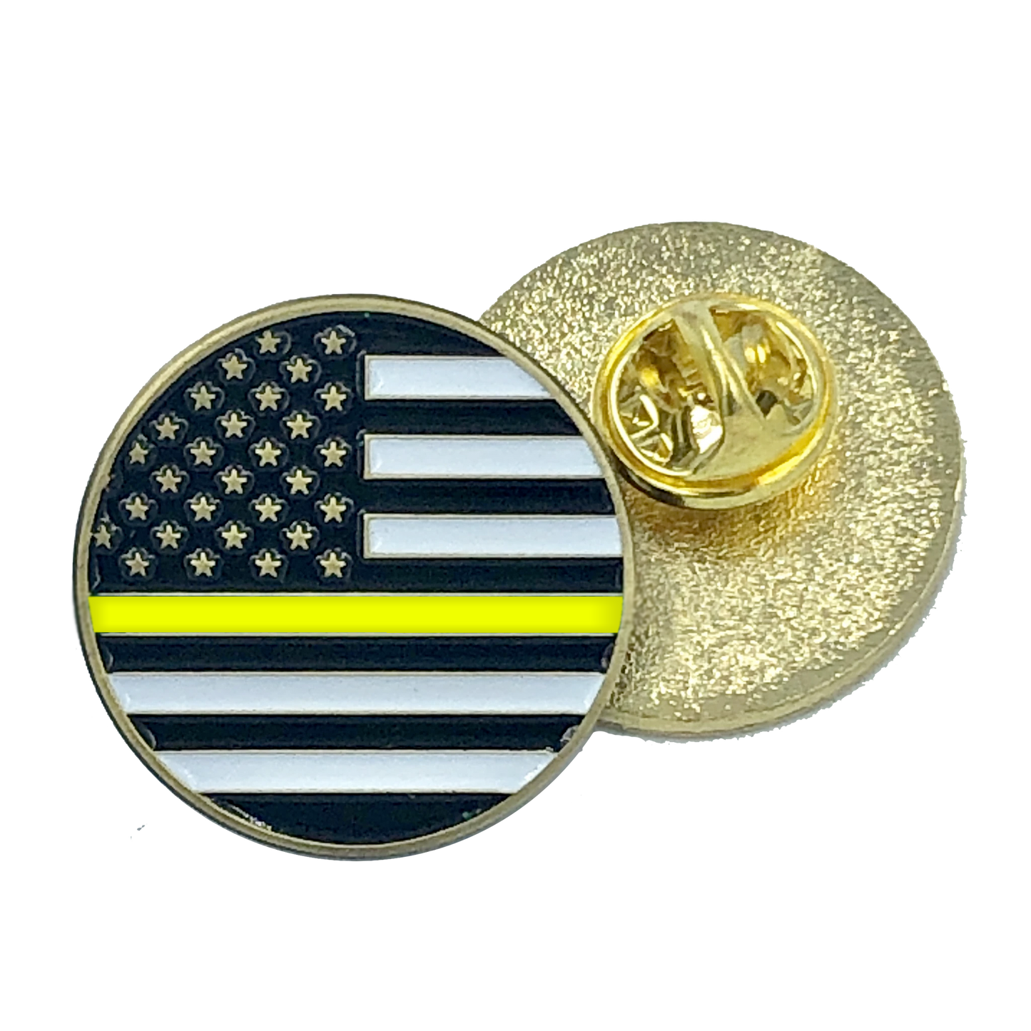 CL-019 Thin Gold Line Line pin american flag yellow 911 Emergency Dispatcher (round)