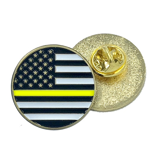CL-019 Thin Gold Line Line pin american flag yellow 911 Emergency Dispatcher (round)