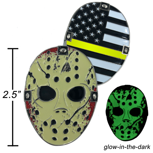 F-022 Thin Gold Line Jason Voorhees Challenge Coin Friday the 13th 911 Emergency Dispatcher Yellow TRUCKER truck driver