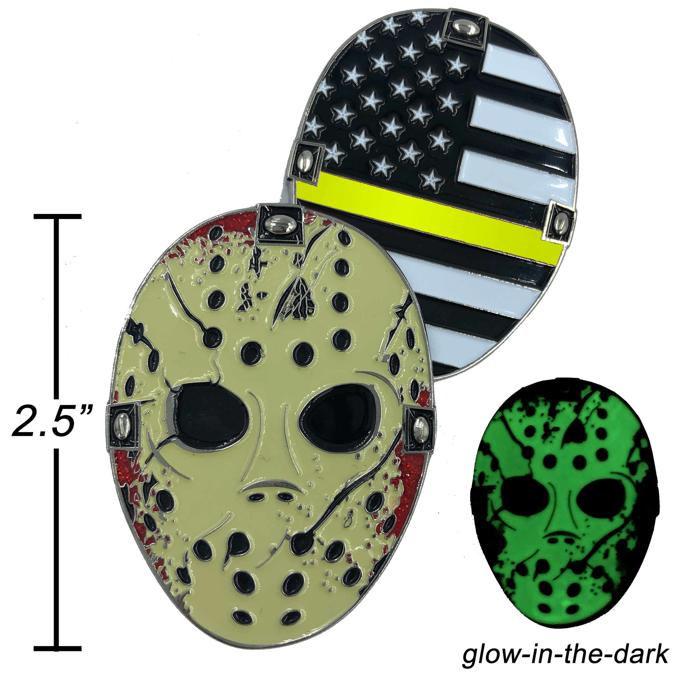 F-022 Thin Gold Line Jason Voorhees Challenge Coin Friday the 13th 911 Emergency Dispatcher Yellow TRUCKER truck driver