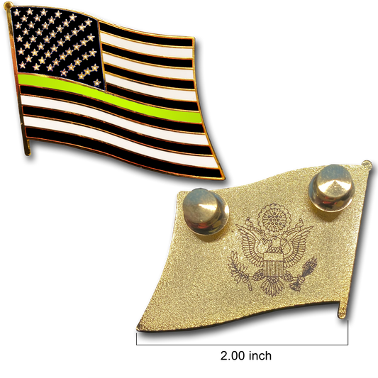 Thin Gold Line dispatcher Large cloisonné American Flag Lapel Pin with 2 pin posts, 2 deluxe clasps security yellow gold 911
