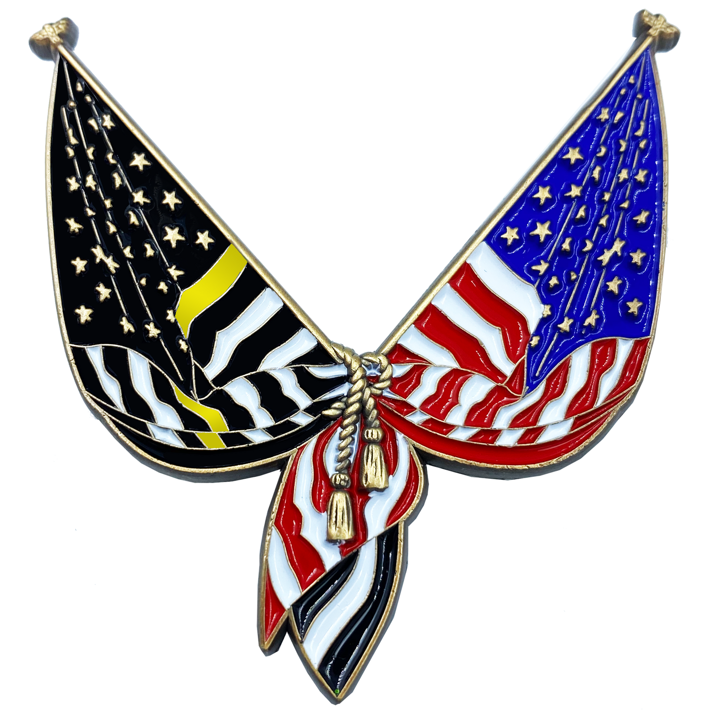 DL10-02 Thin Gold Line Flag Pin 2 inch with dual pin posts 911 Emergency Dispatched yellow