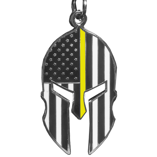 GHKB-1E Gladiator Police Dispatcher Thin Yellow Line Flag Spartan Helmet Trucker Keychain 911 Emergency