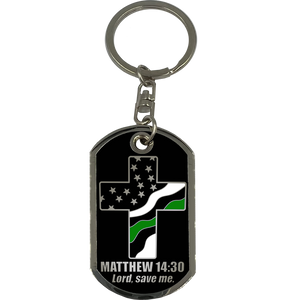 GL5-006 Border Patrol Agent or Sheriff Deputy Prayer Saint Michael Protect Us Matthew 14:30 Challenge Coin Dog Tag Keychain Thin Green Line