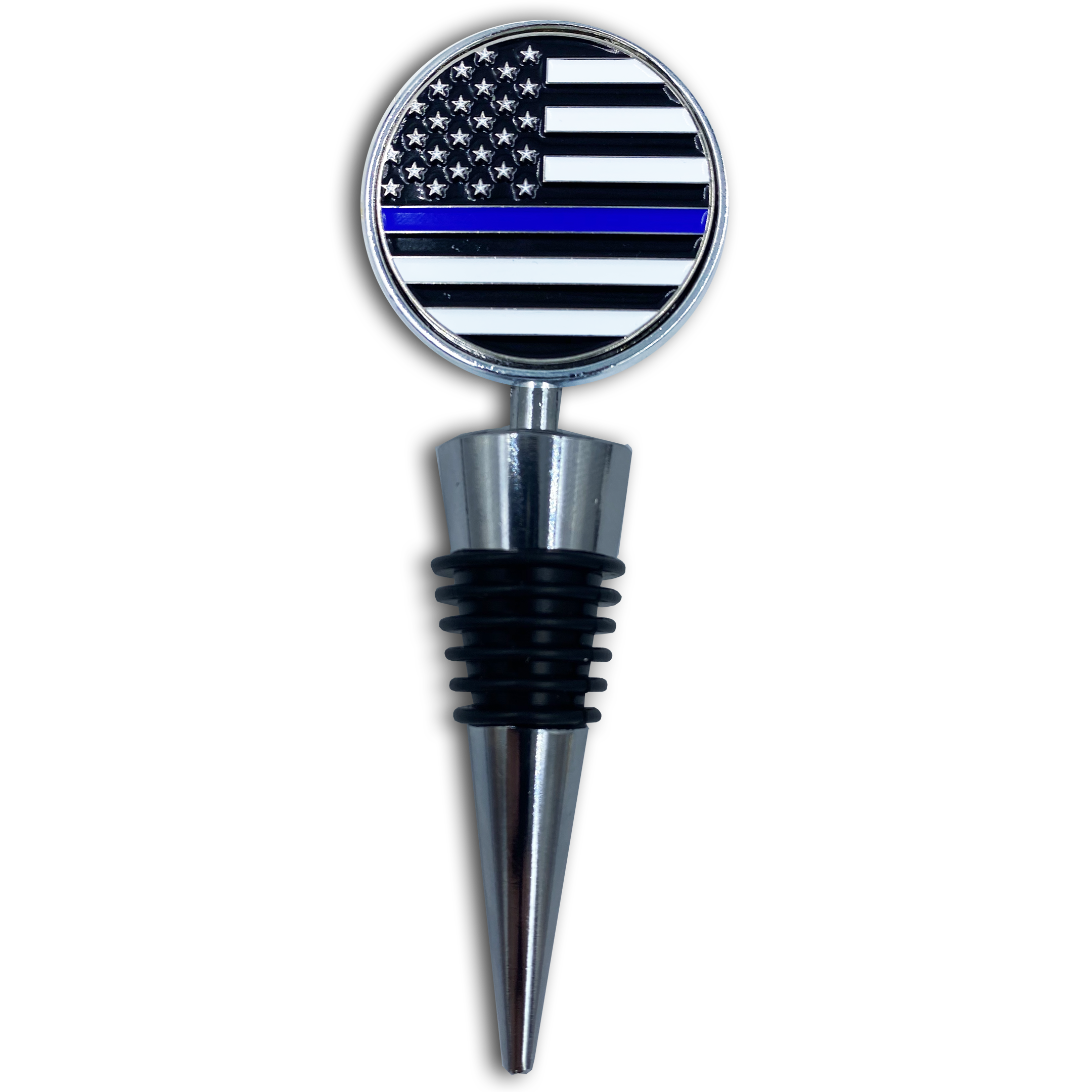 AA-012 Thin Blue Line American Flag Wine Bottle Stopper Police Challenge Coin