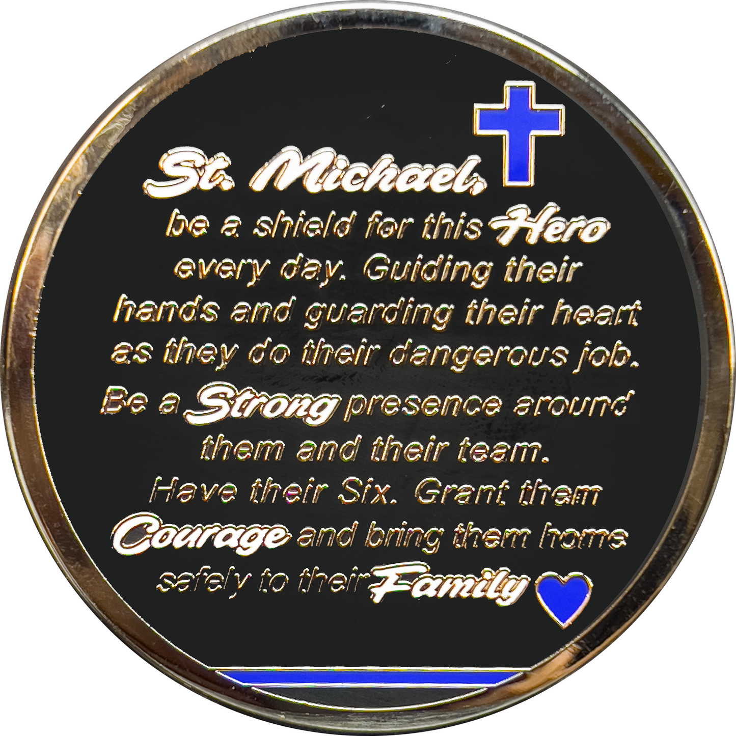GL7-007 Police Officer Prayer Saint Michael Protect Us Matthew 14:30 Challenge Coin Thin Blue Line