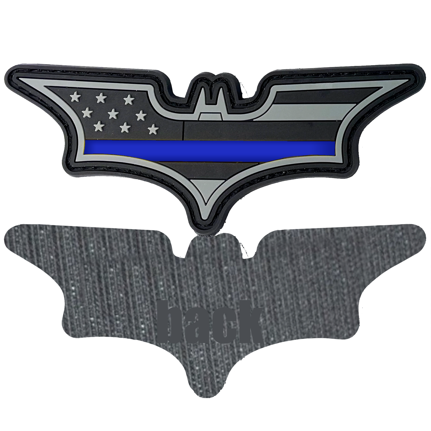 Bat PVC Patch hook and loop back Thin Blue Line Police CL4-11