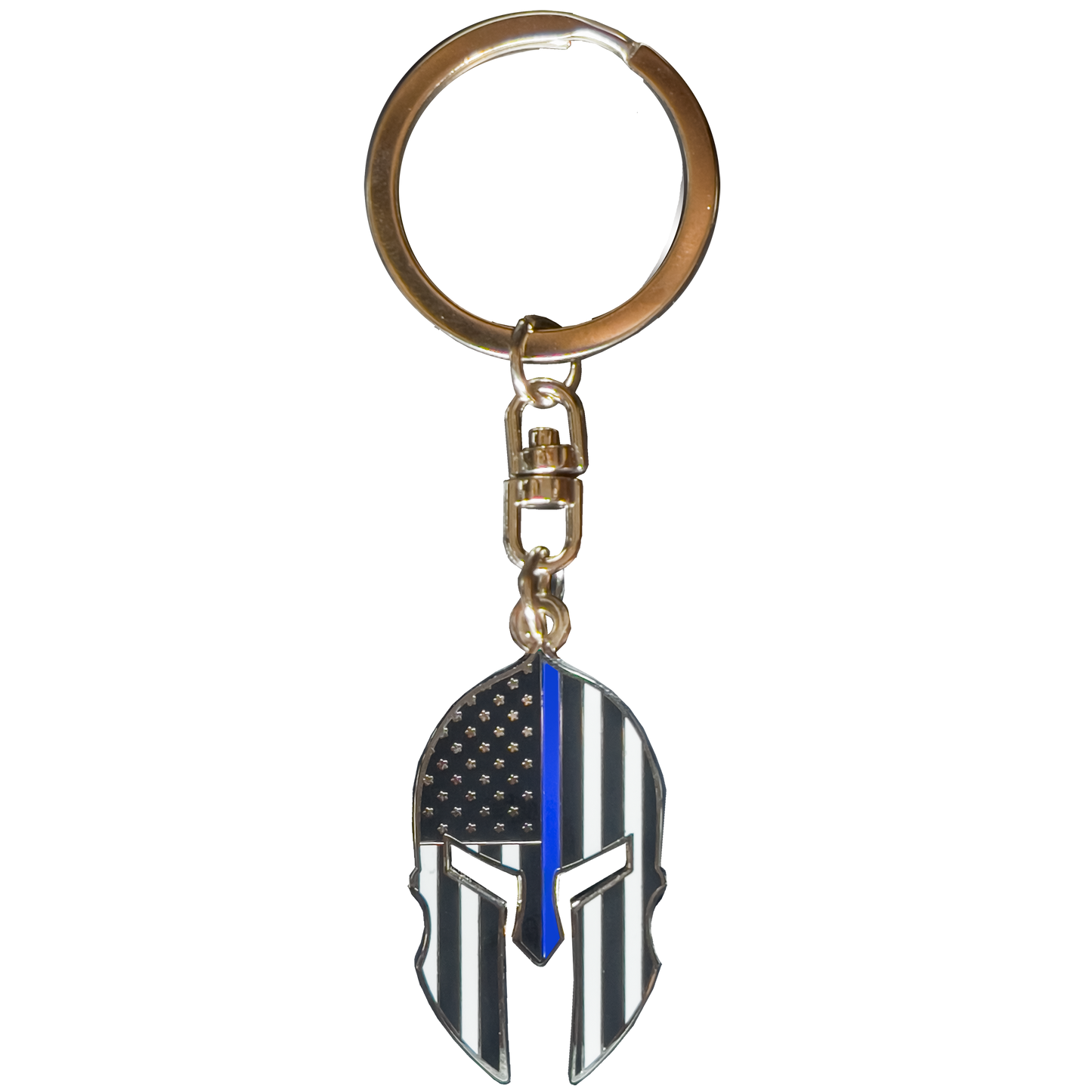 GHKB-1A Gladiator Police Thin Blue Line Flag Spartan Helmet Keychain LAPD NYPD FBI ATF CBP