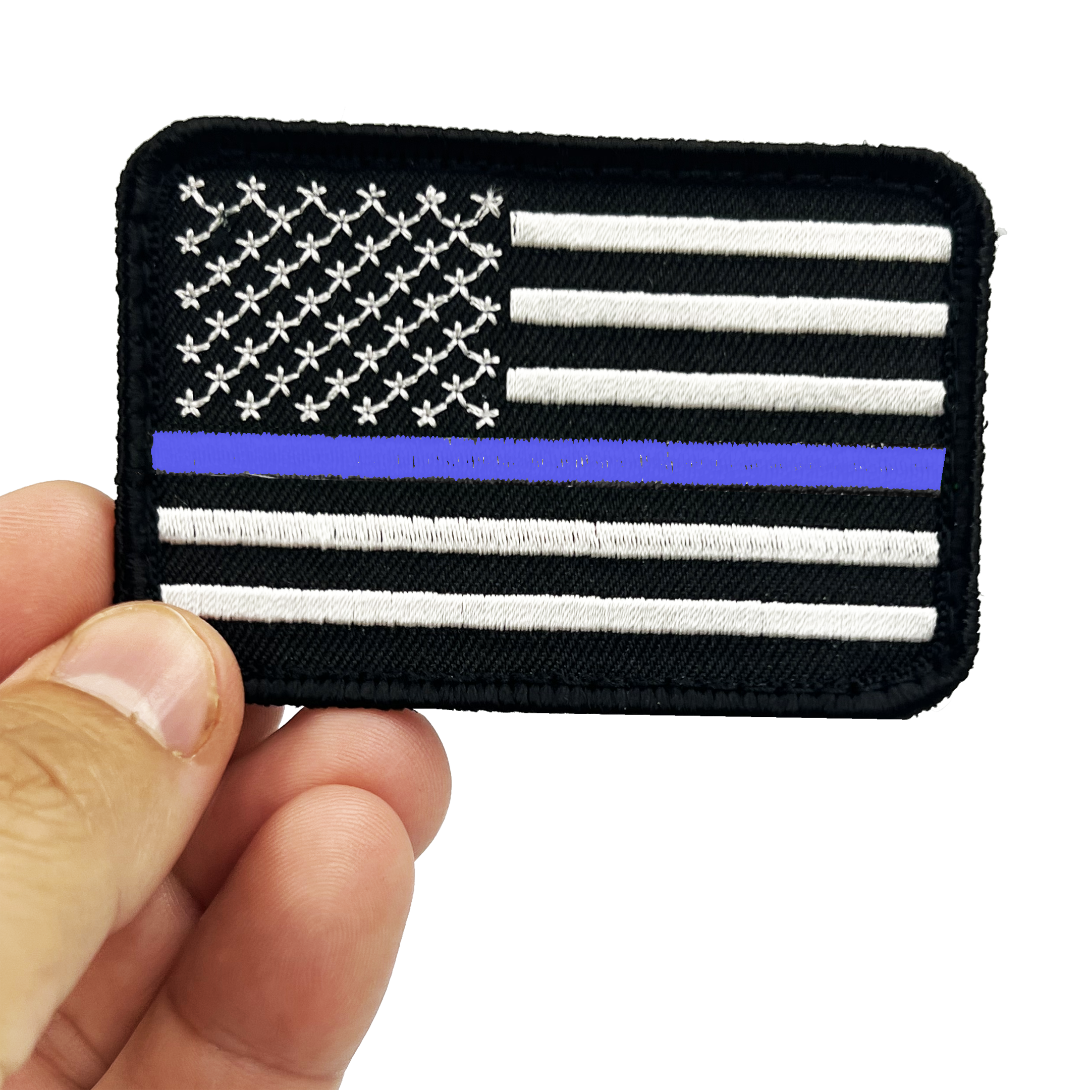 EL12-019 Thin Blue Line Police Subdued American Flag Patch with hook and loop back embroidered