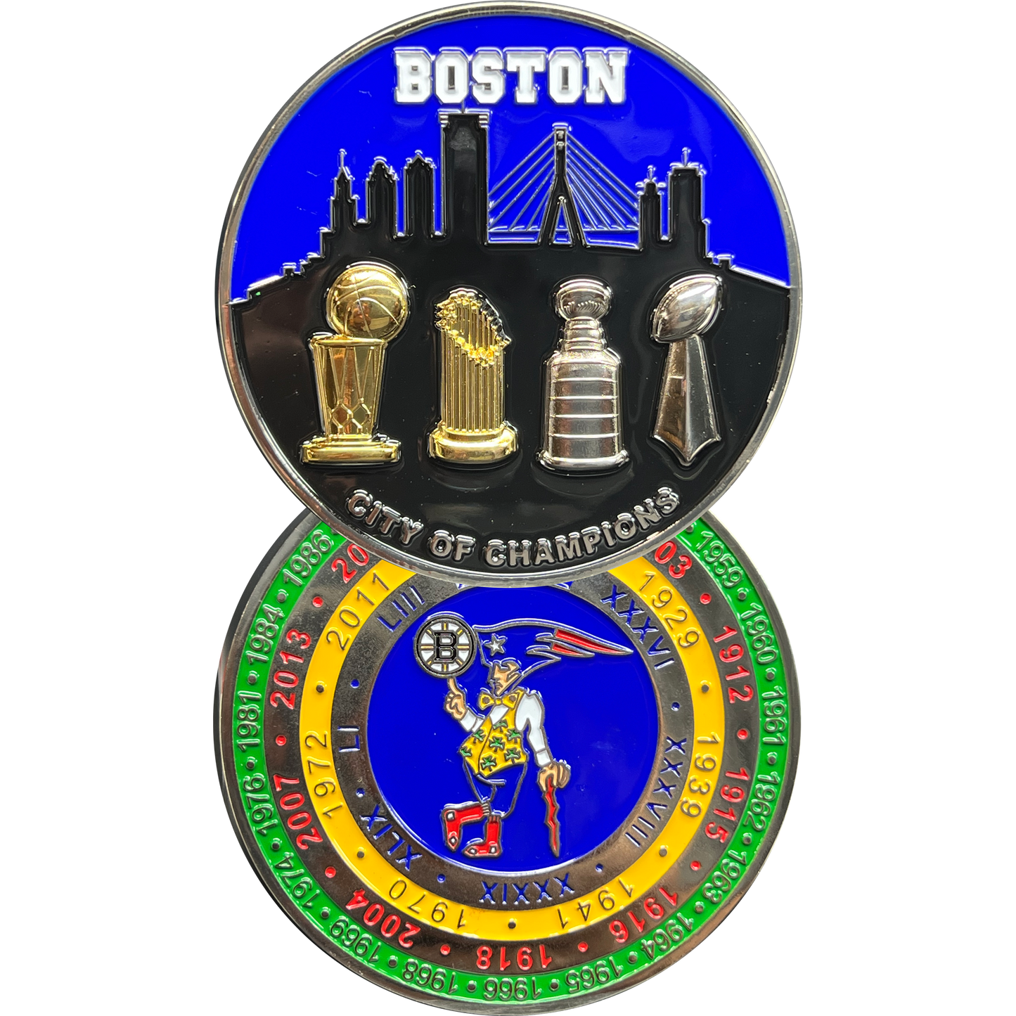 EL6-022 Boston Police MSP Massachusetts State Police Stadium Detail City of Champions Challenge Coin BPD parade