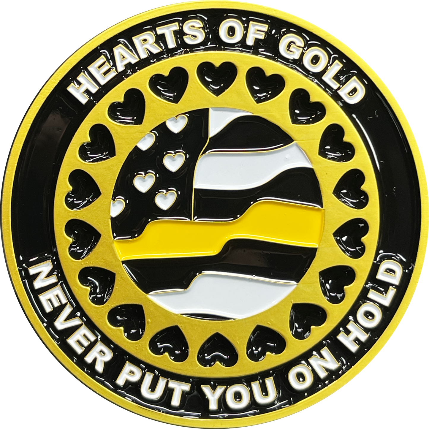 BL3-013 Emergency 911 Police Dispatcher Heart of Gold Challenge Coin Thin Gold Line