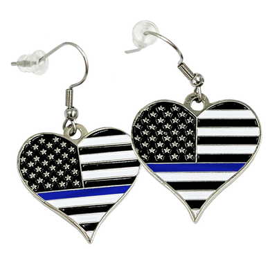 EL9-003B Double sided Thin Blue Line US American Flag Police Officer Earrings Women Ladies WIFLE