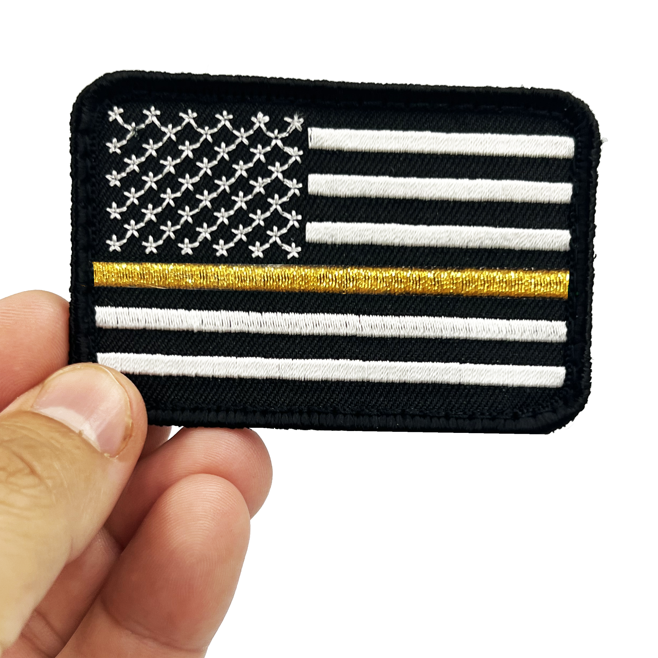 EL12-021 Thin Gold Line Tactical Subdued American Flag Patch with hook and loop back embroidered Dispatcher yellow trucker