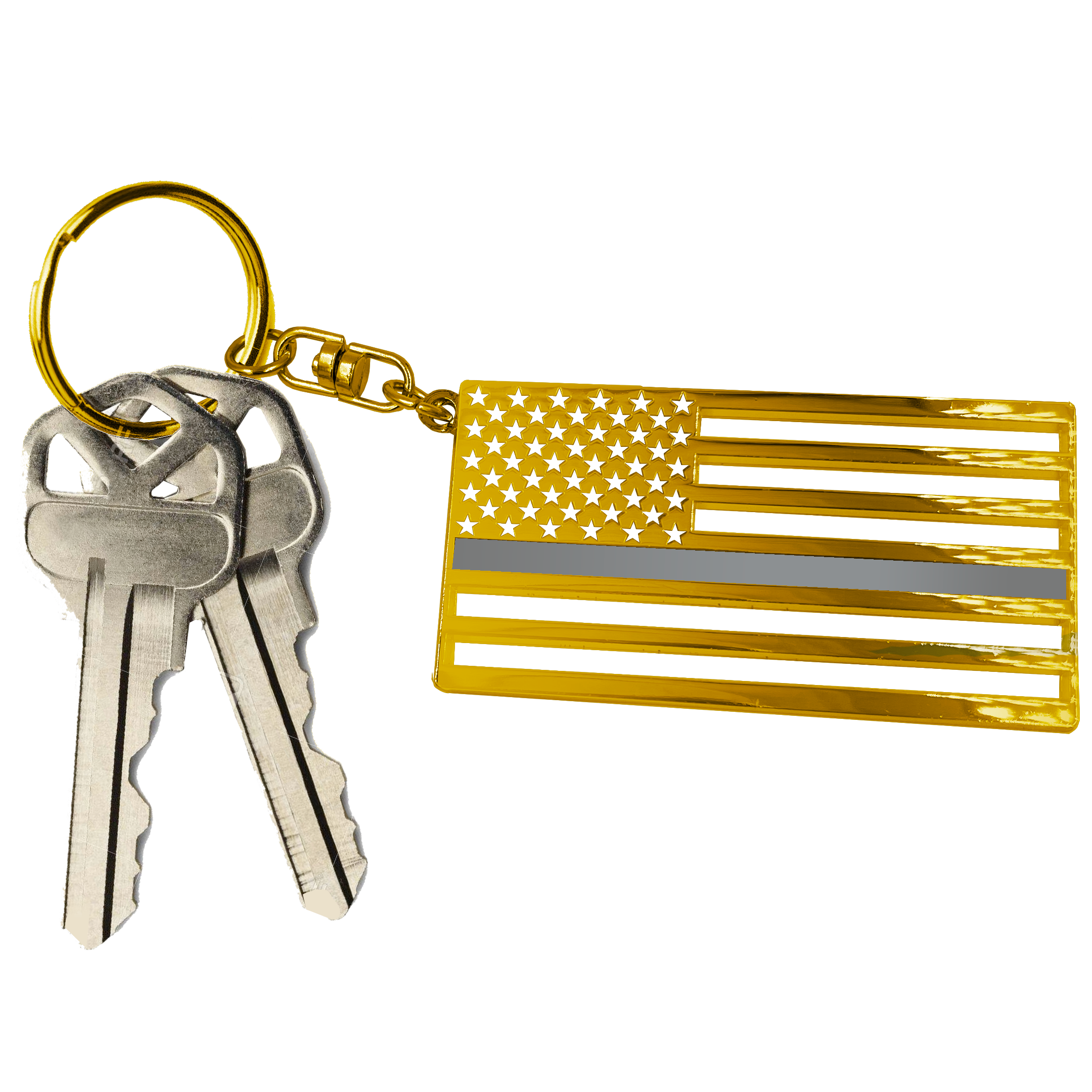 GL1-015 Correctional Officer Corrections American Flag die-cut gold challenge coin keychain with swivel and 1