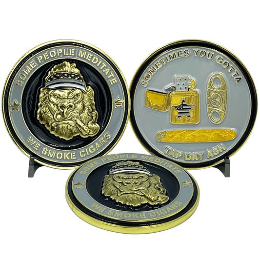 BL12-010 Corrections CO Thin Gray Line Correctional Officer Cigar Gorilla Challenge Coin Tap Dat Ash SOME PEOPLE MEDITATE WE SMOKE CIGARS