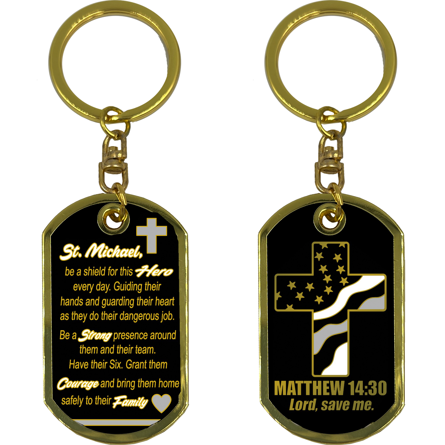 GL5-007 Correctional Officer CO Prayer Saint Michael Corrections Protect Us Matthew 14:30 Challenge Coin Dog Tag Keychain Thin Gray Line