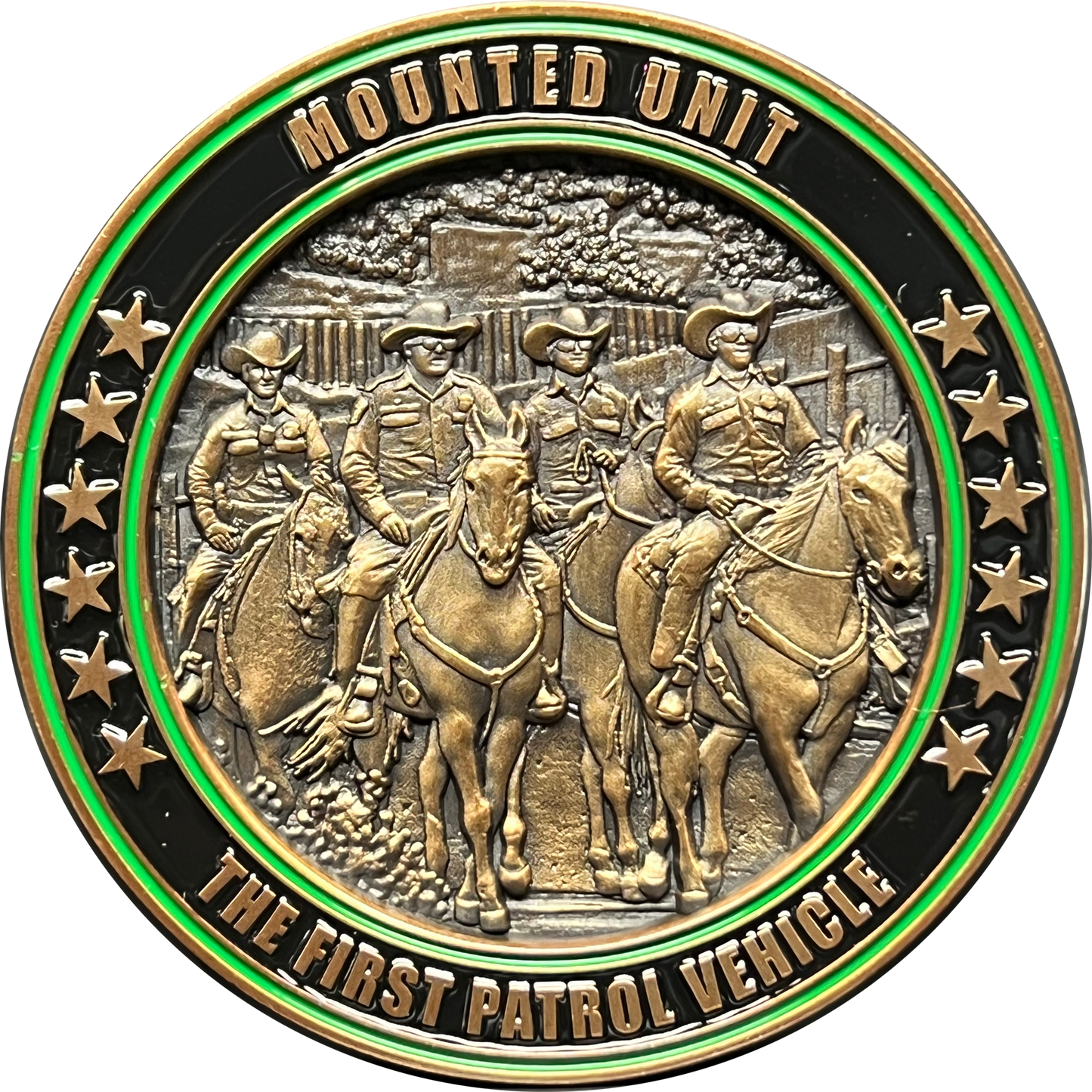 DL13-004 Thin Green Line 10 Foot Tall Cops Police Border Patrol Agent Horse Patrol Mounted Unit Challenge Coin