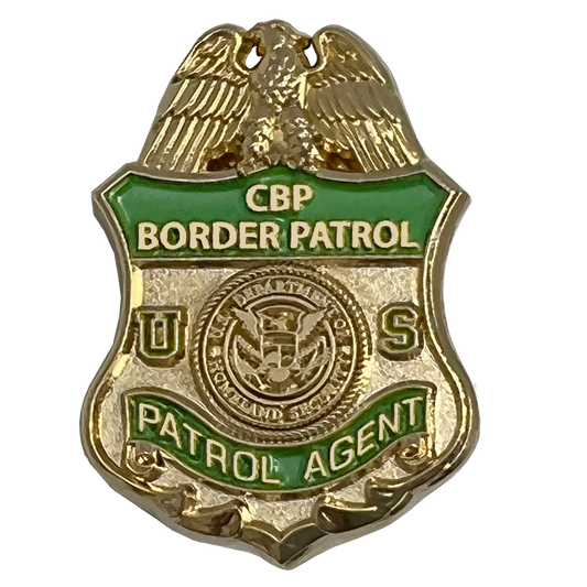 PBX-001-A 24KT Gold plated Border Patrol Agent pin with dual pin posts and green enamel