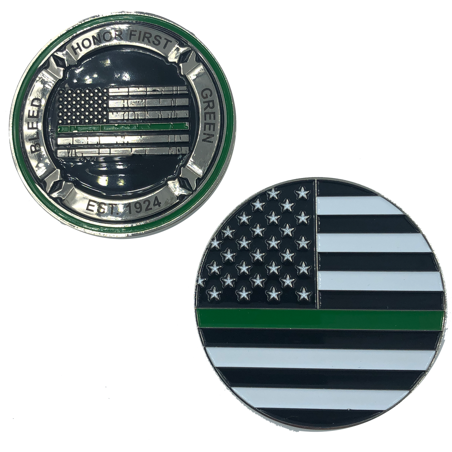 K-010 Thin Green Line Core Values Challenge Coin Bleed Green Border Patrol CBP