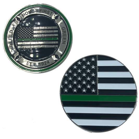 K-010 Thin Green Line Core Values Challenge Coin Bleed Green Border Patrol CBP
