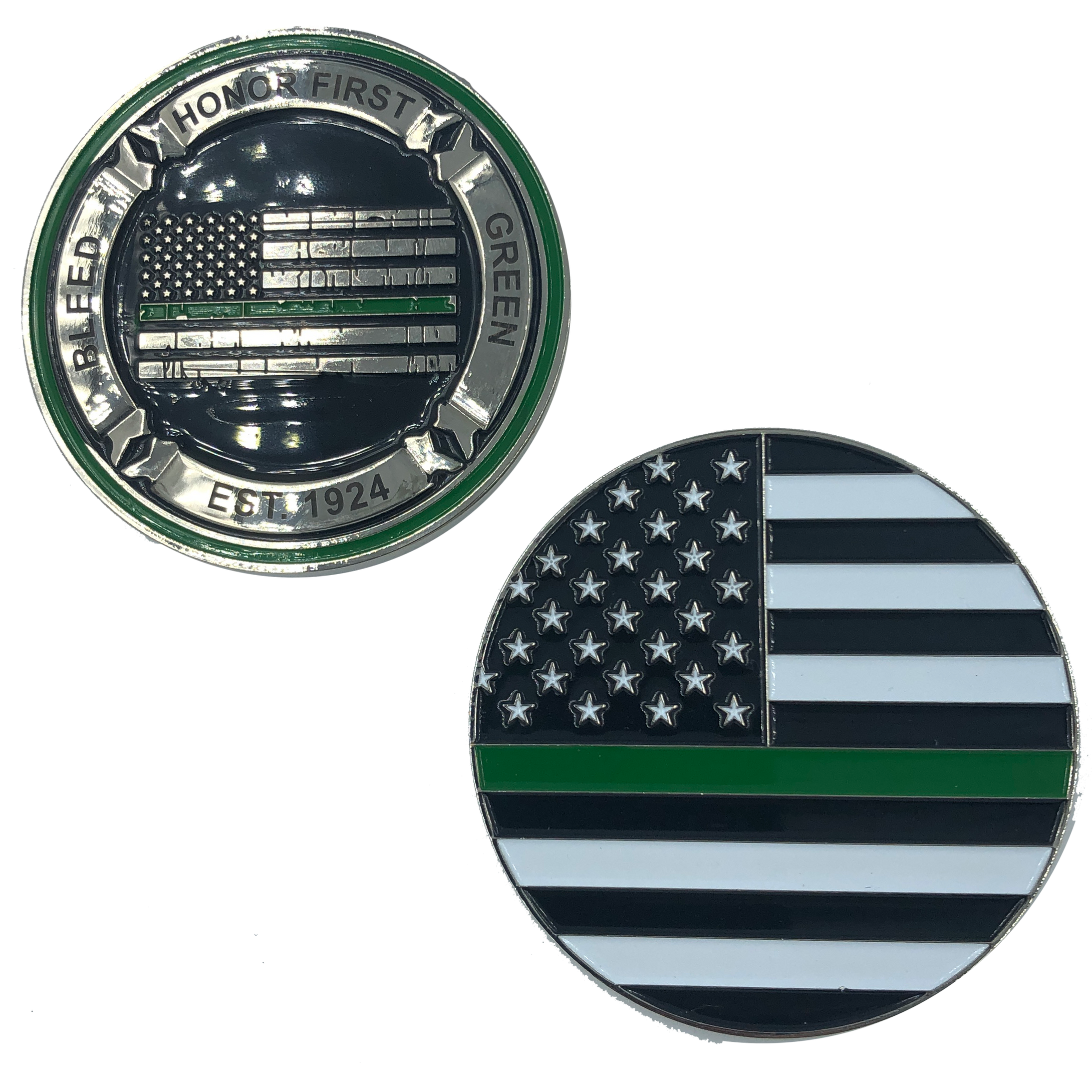 K-010 Thin Green Line Core Values Challenge Coin Bleed Green Border Patrol CBP