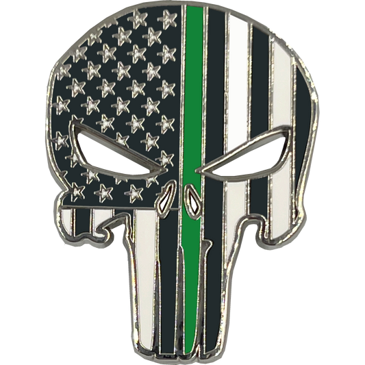 PBX-001-D Thin Green Line American Flag Pin Border Patrol with die-cut eyes and dual pin posts and deluxe locking clasps