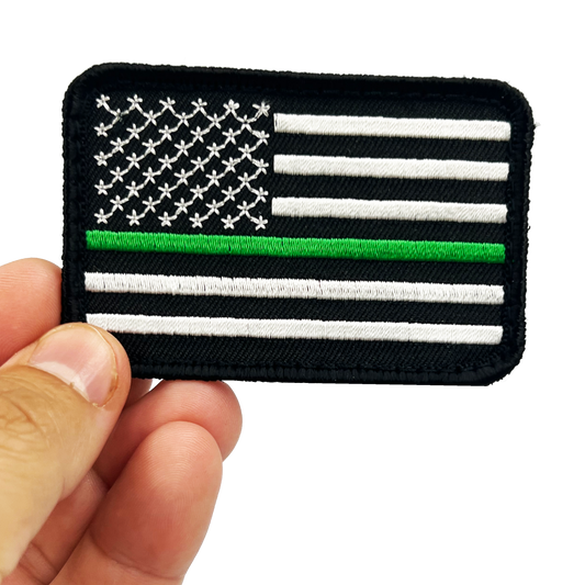 EL12-022 Thin Green Line Tactical Subdued American Flag Patch with hook and loop back embroidered Border Patrol Military