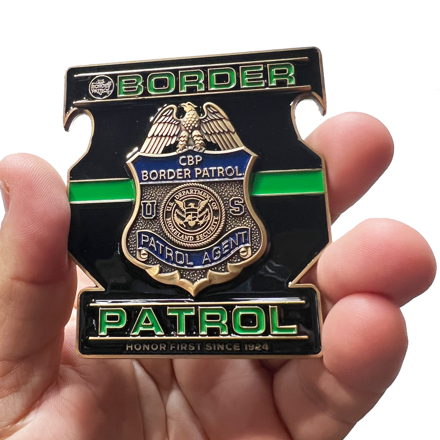 discontinued EL13-010 Border Patrol Agent Bottle Opener Challenge Coin hand painted thin green line functional art