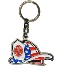 EL11-010 Maltese Cross Fire Department Helmet Bottle Opener keychain Thin Red Line Flag Challenge Coin Fire Fighter