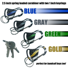 Thin Green Line Carabiner Keychains with 2 key rings police Border Patrol Sheriff Army Marines Security