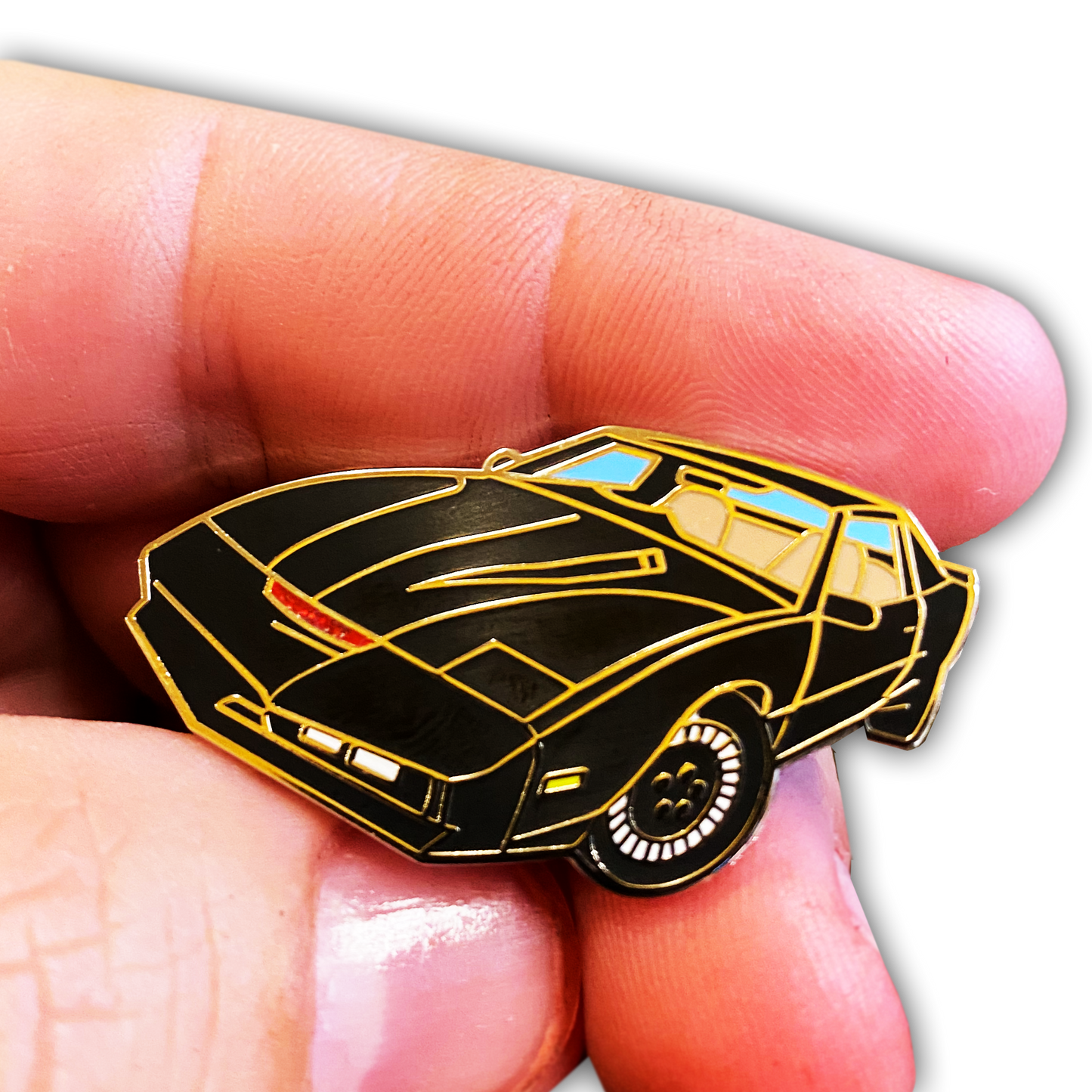 KK-022 KITT Knight Rider Pin with red glitter scanner and 2 pin posts and deluxe pin clasps