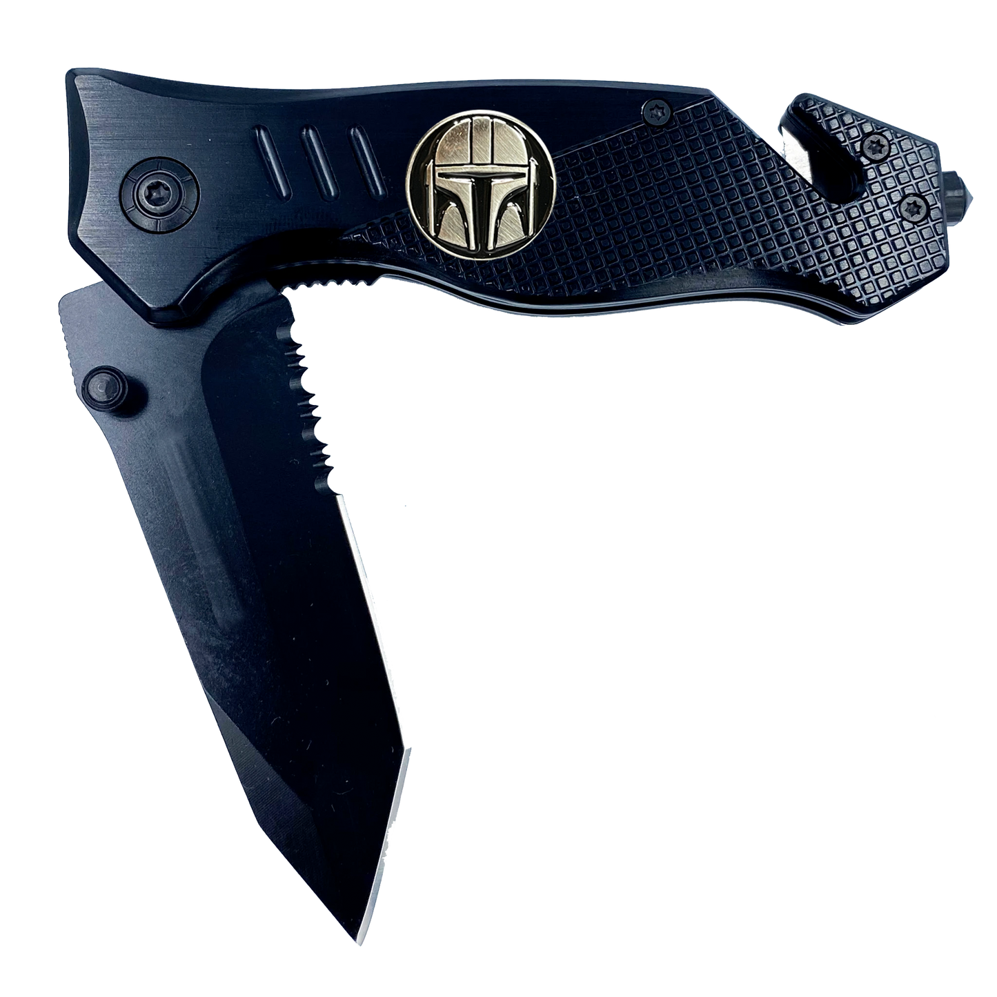 GL3-017 Mandalorian Inspired 3-in-1 Police Tactical Rescue knife tool knife Star Wars parody with Seatbelt Cutter, Steel Serrated Blade, Glass Breaker