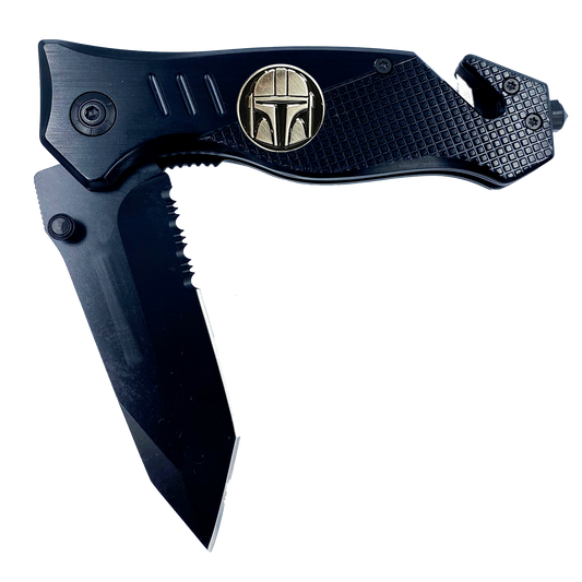 GL3-017 Mandalorian Inspired 3-in-1 Police Tactical Rescue knife tool knife Star Wars parody with Seatbelt Cutter, Steel Serrated Blade, Glass Breaker