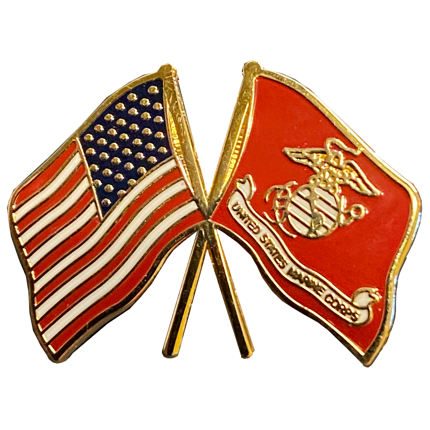 M-28 US MARINE CORPS and American Flag cloisonné lapel pin US Marines Crossed Flags