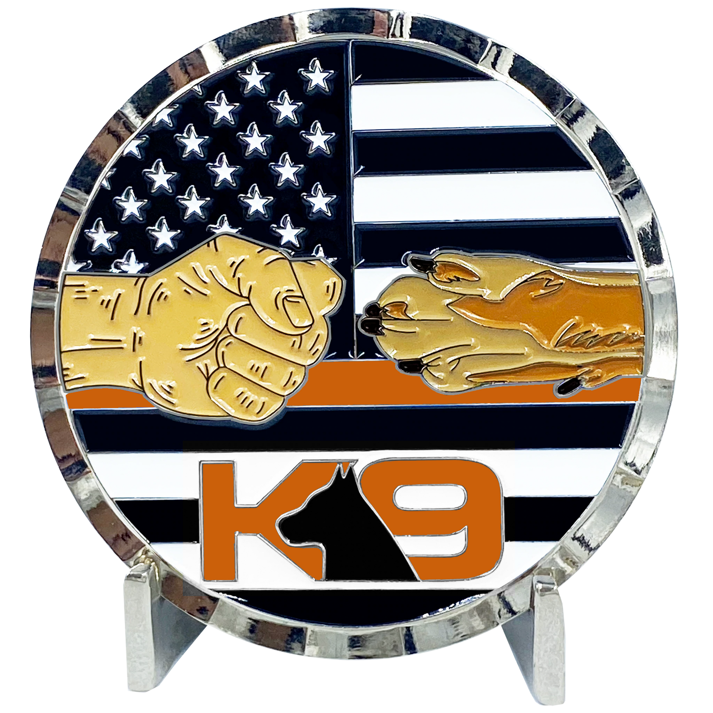 GL3-018 K9 Police Thin Orange Line Canine Challenge Coin Search and Rescue, EMT, EMS, Paramedic Coast Guard
