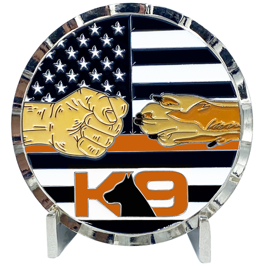 GL3-018 K9 Police Thin Orange Line Canine Challenge Coin Search and Rescue, EMT, EMS, Paramedic Coast Guard