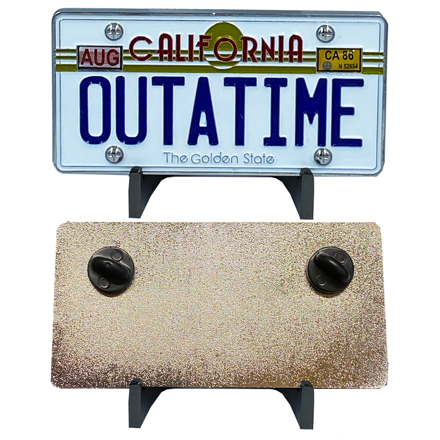 Discontinued MM-010 Back to the Future inspired OUTATIME Delorean California License Plate Pin