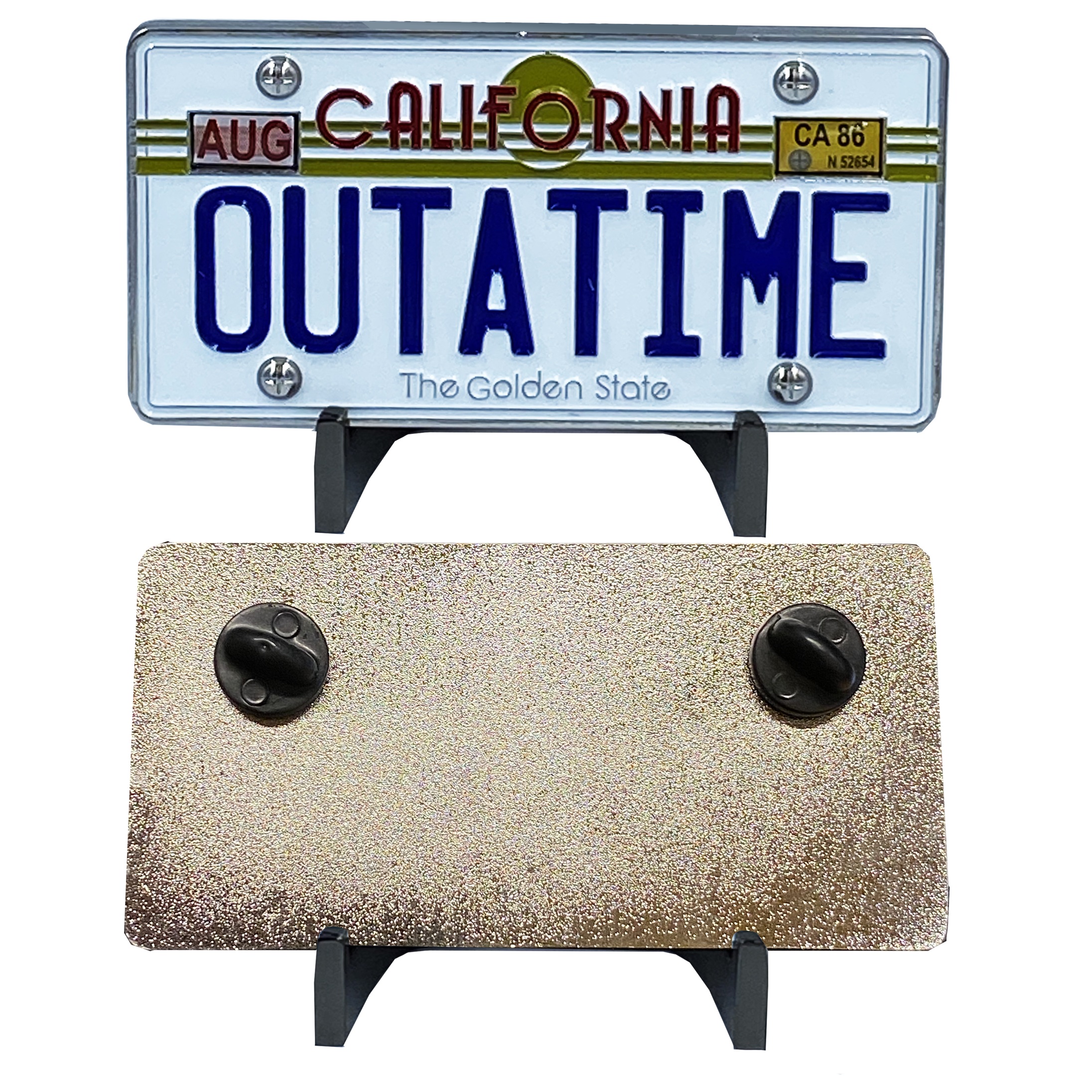 MM-010 Back to the Future inspired OUTATIME Delorean California License Plate Pin