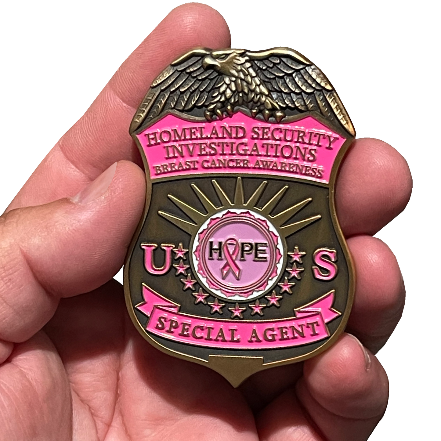BL2-010A Thin Pink Line HSI Special Agent Breast Cancer Awareness Month Challenge Coin.