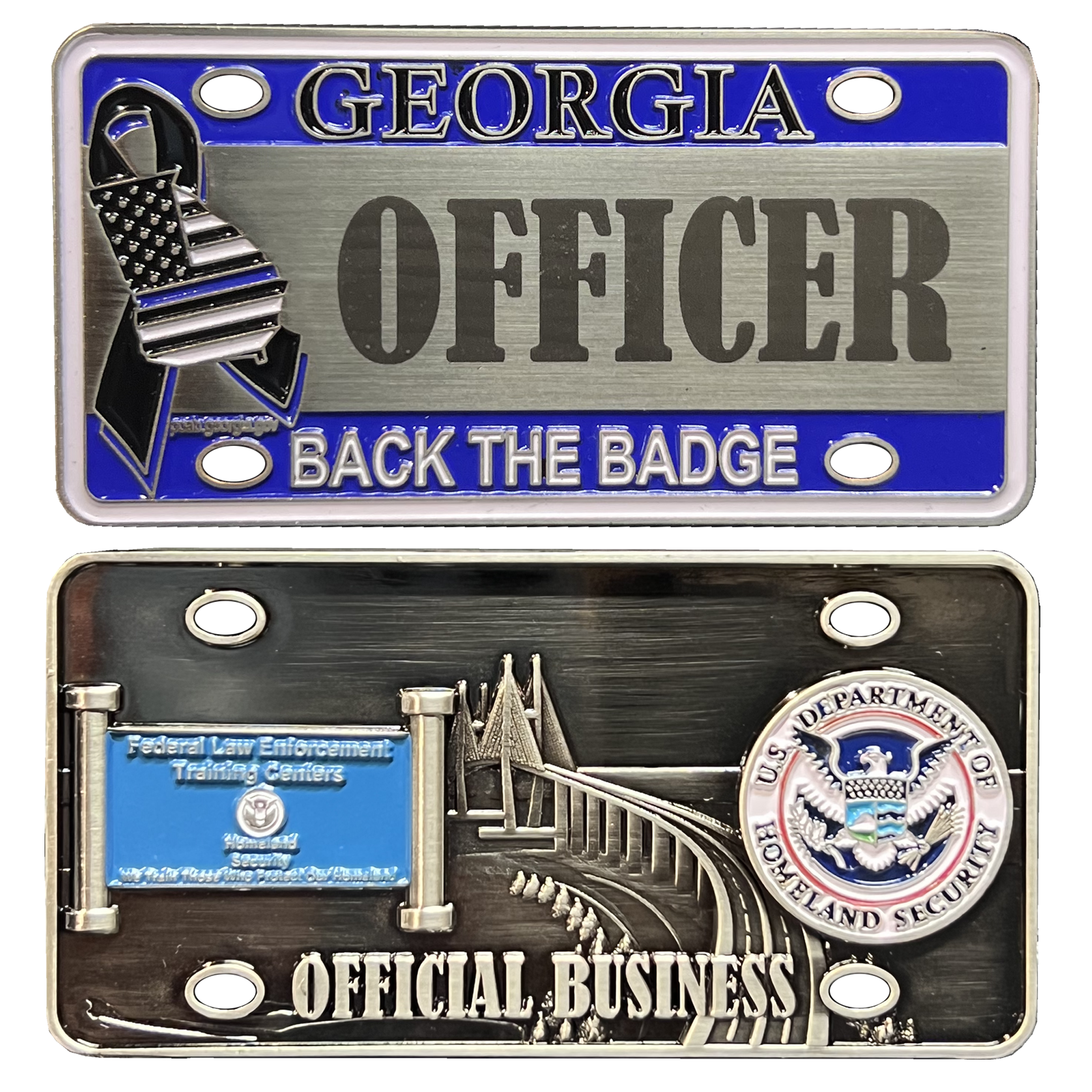 H-003 FLETC George Back the   License Plate Challenge Coin Police Officer CBP State Federal