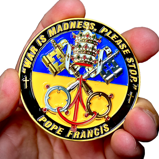 EL13-002 Pope Francis Catholic Church Vatican Volodymyr Zelenskyy President of Ukraine Military Ukrainian Armed Forces Challenge Coin