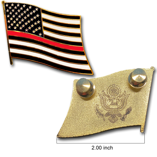 Thin Red Line Police Large cloisonné American Flag Lapel Pin with 2 pin posts, 2 deluxe clasps Firefighter Fire Fighter