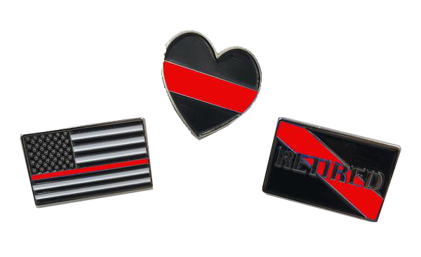 CL5-013 Red Line Pin Set: 3 Law Enforcement Police Pins for $6 Fire Fighter