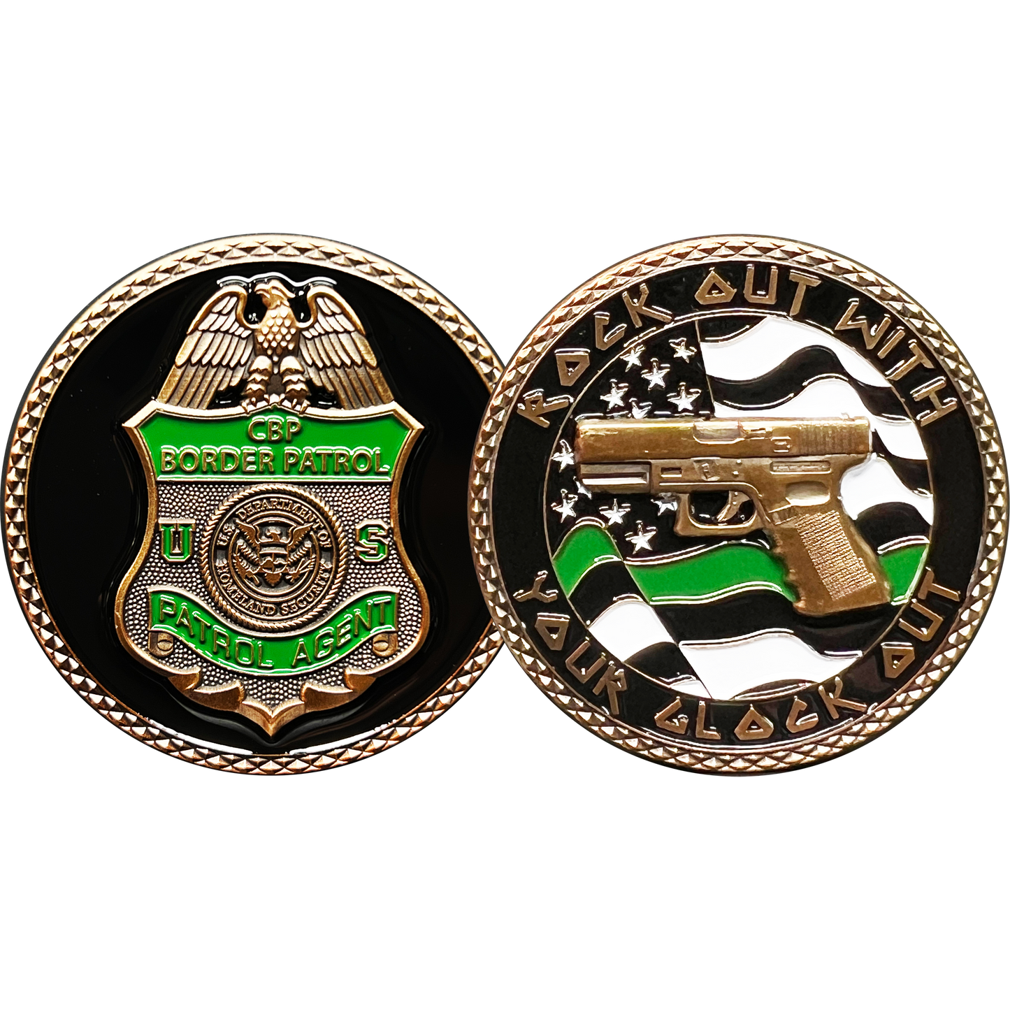 GL6-002 CBP Border Patrol Agent Rock Out Thin Green Line Flag Challenge Coin BPA