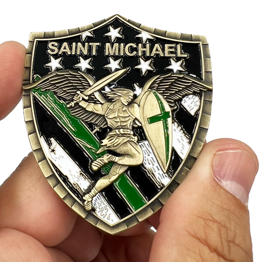 GL5-003 Border Patrol Agent Saint Michael Gladiator Shield Thin Green Line Flag Challenge Coin Army Military Veteran