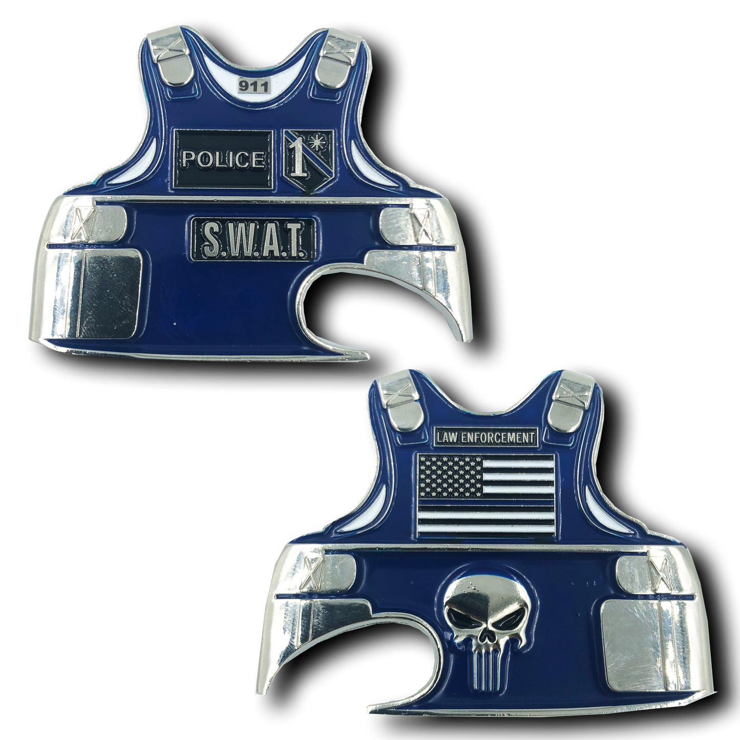 F-006 Police Officer SWAT Thin Blue Line Body Armor Back the Blue Bottle Opener Challenge Coin 1*