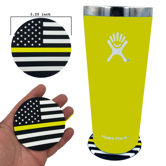 DL4-04 Thin Gold Line Dispatcher American Flag Silicone Coaster for drinks yellow 911 Emergency
