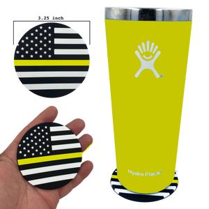 DL4-04 Thin Gold Line Dispatcher American Flag Silicone Coaster for drinks yellow 911 Emergency